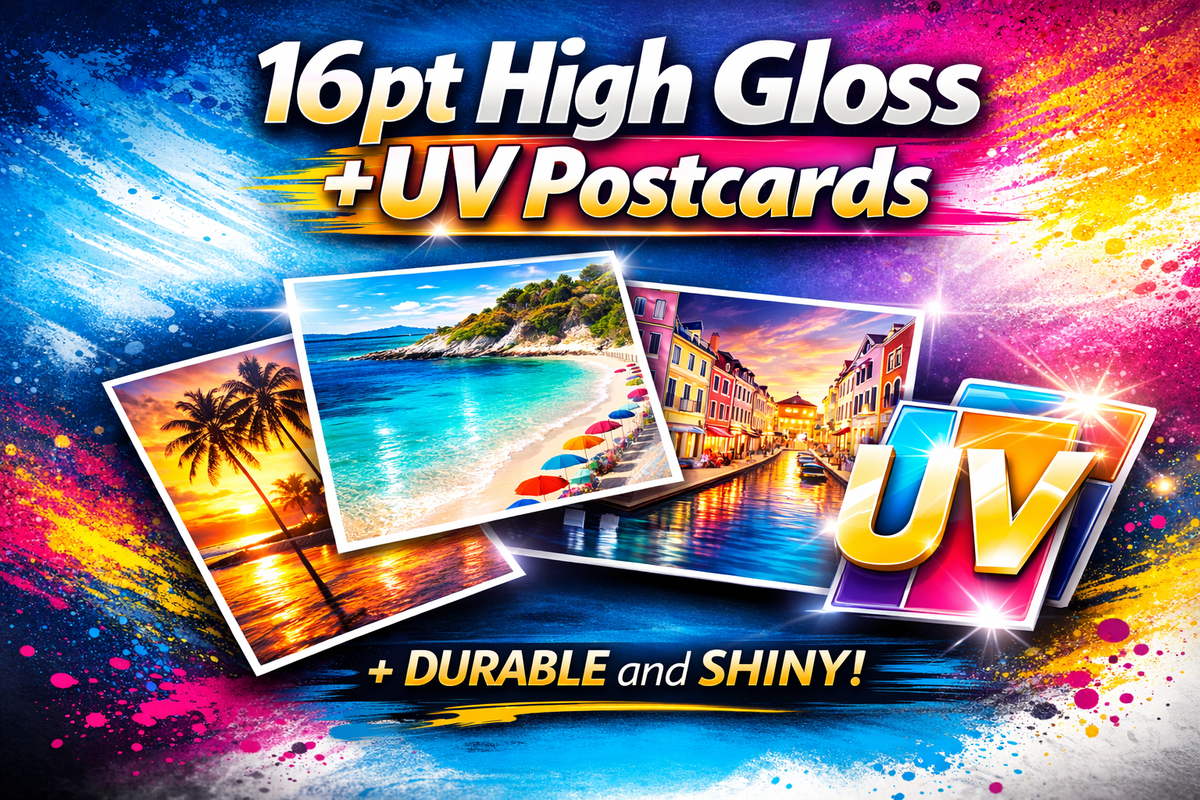 16pt High Gloss + UV Postcards