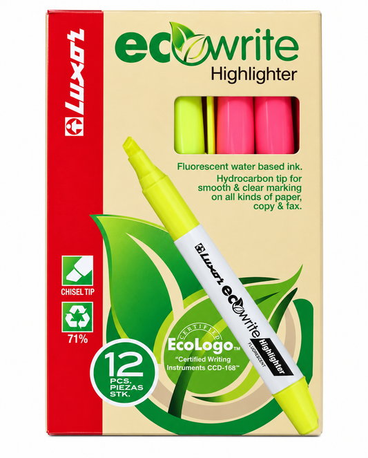 EcoWrite Fluorescent Highlighter Set – 12 pcs, Water-Based Ink, Chisel Tip | 400/12BX