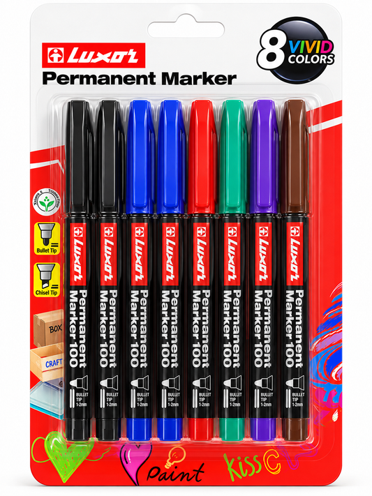 Luxor Permanent Marker – 8 Pack, Assorted Colours - Art No : 3410/8BC